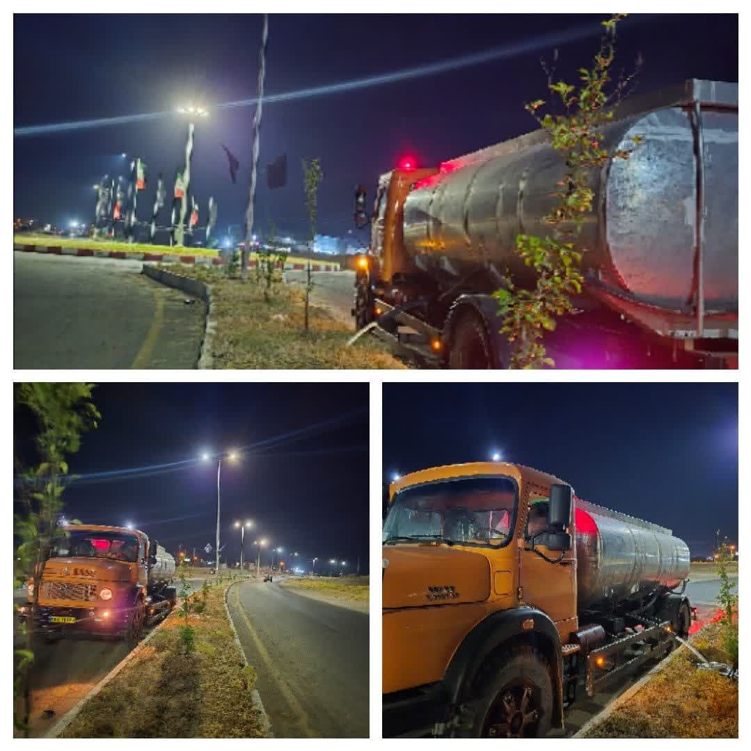 گزارش تصویری از روند آبياری درختان سطح شهر چشمه شیرین