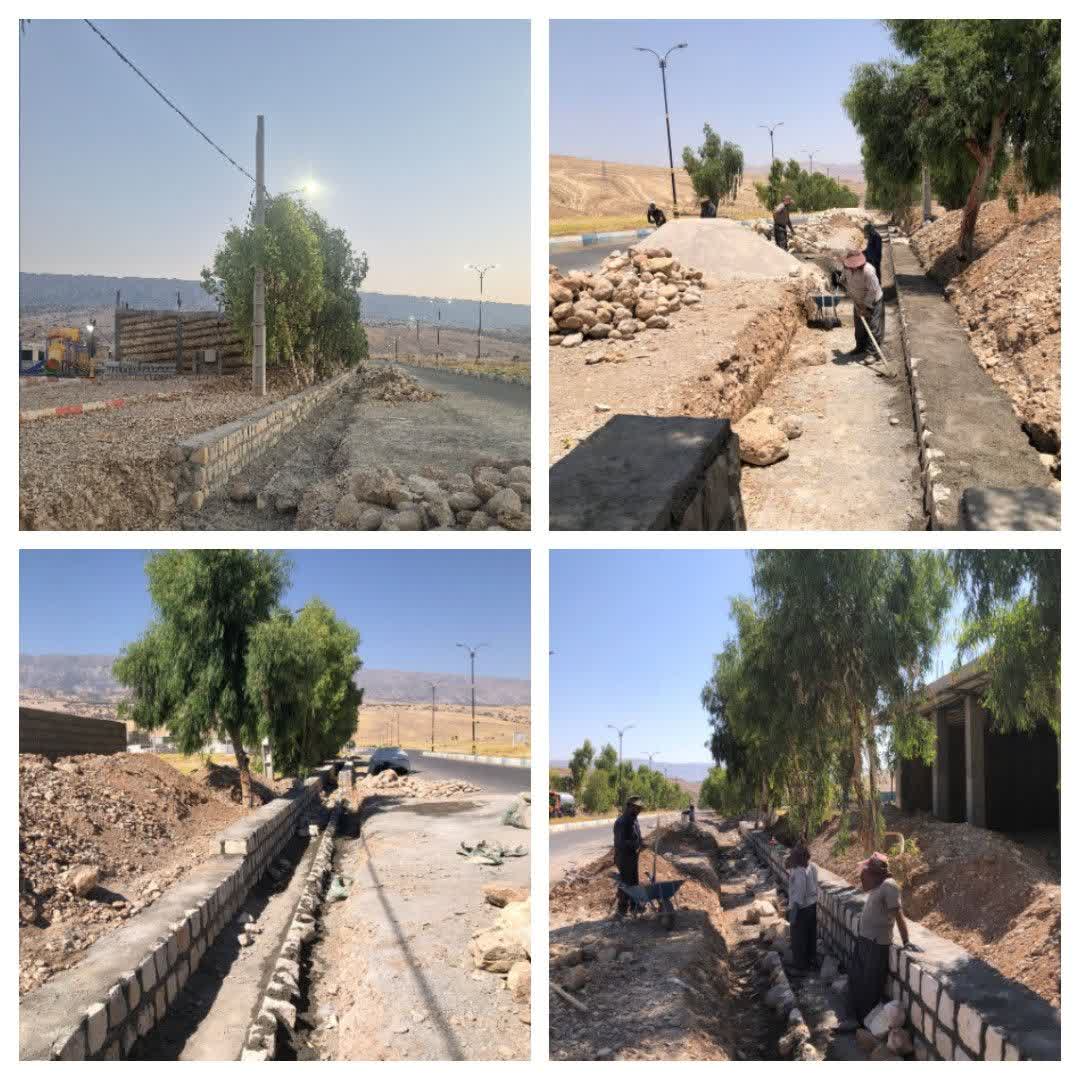 عملیات اجرایی کانال سنگی در سطح معابر شهر چشمه شیرین