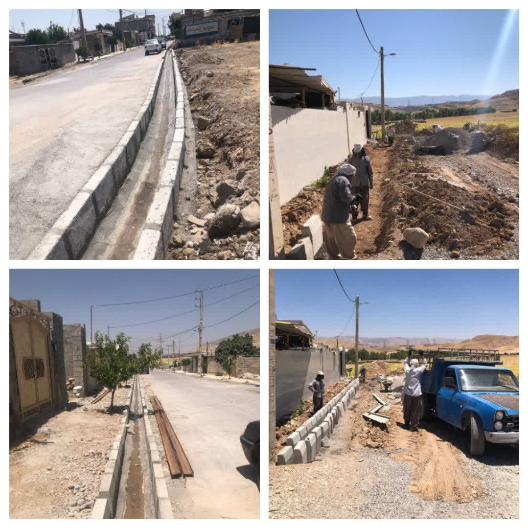 عملیات اجرایی پروژه جدول‌گذاری معابر سطح شهر چشمه شیرین